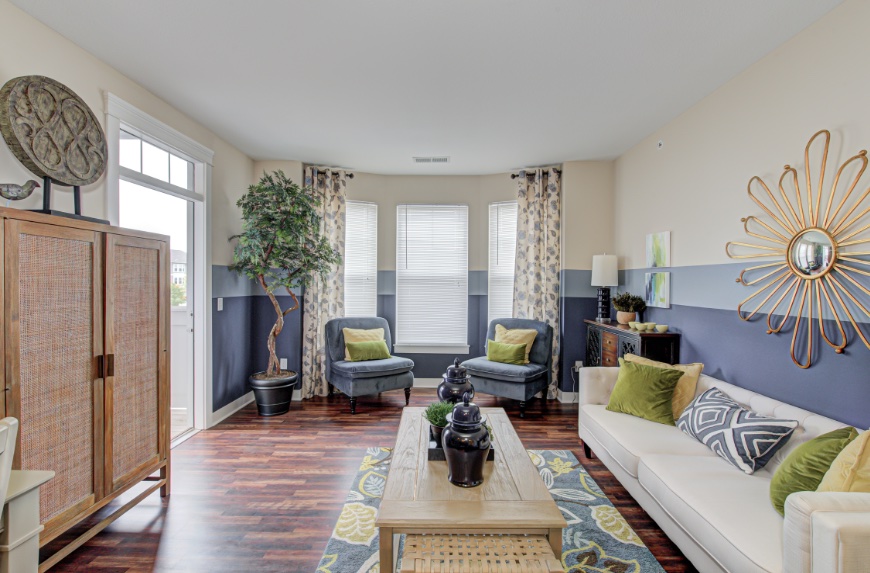 Model Living Room in Carmel apartments.